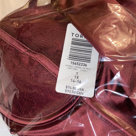 NWT TORRID Lace-Up Corset Bustier - Satin And Lace Burgundy - Picture 14 of 16